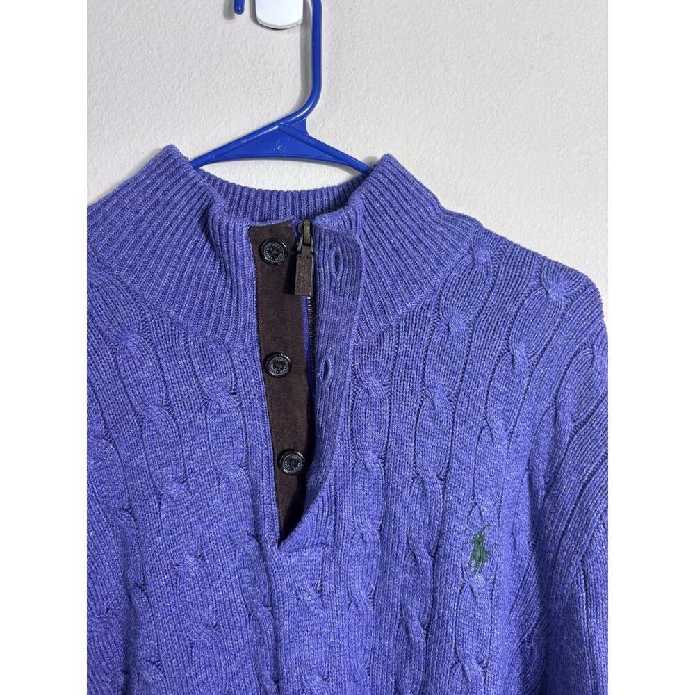 Polo Ralph Lauren Men's Silk Cable Knit Sweater XL Pullover Button Up Purple - Picture 4 of 9